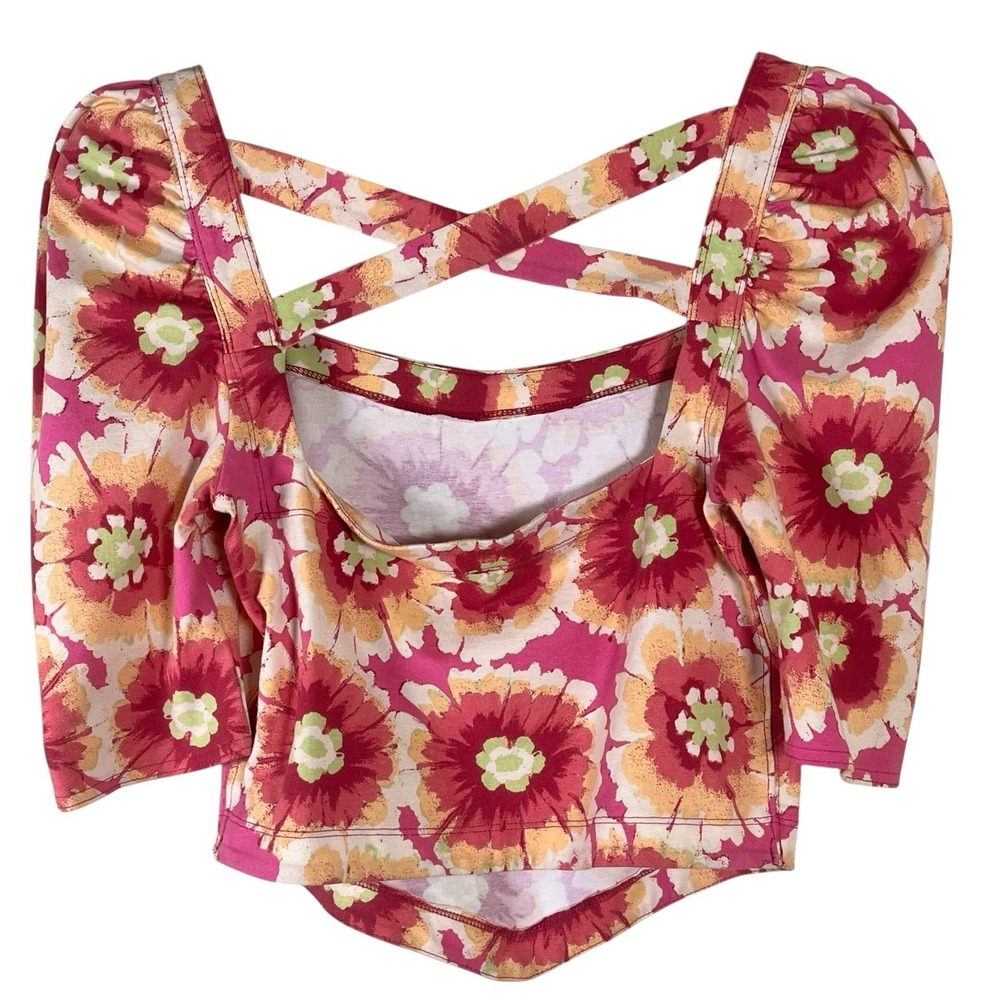 Free People Women's Give Me More Retro Floral Pattern Top Pink Size S Hippie - Picture 5 of 11